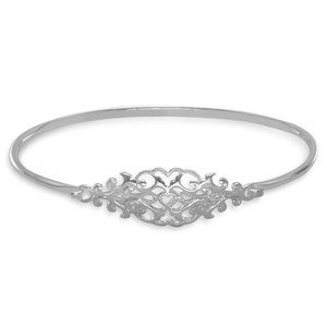 .925 Polished Sterling Silver Ornate Cut Out Design Bangle
